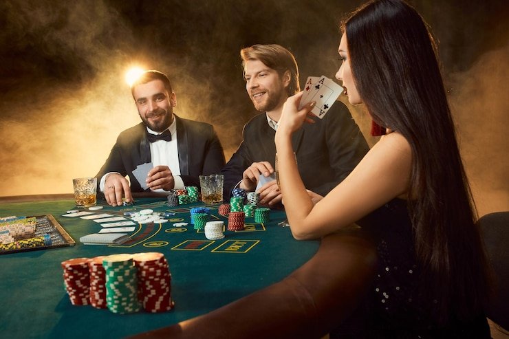 klik888 live-dealer studio showing croupier and multi-camera broadcast setup